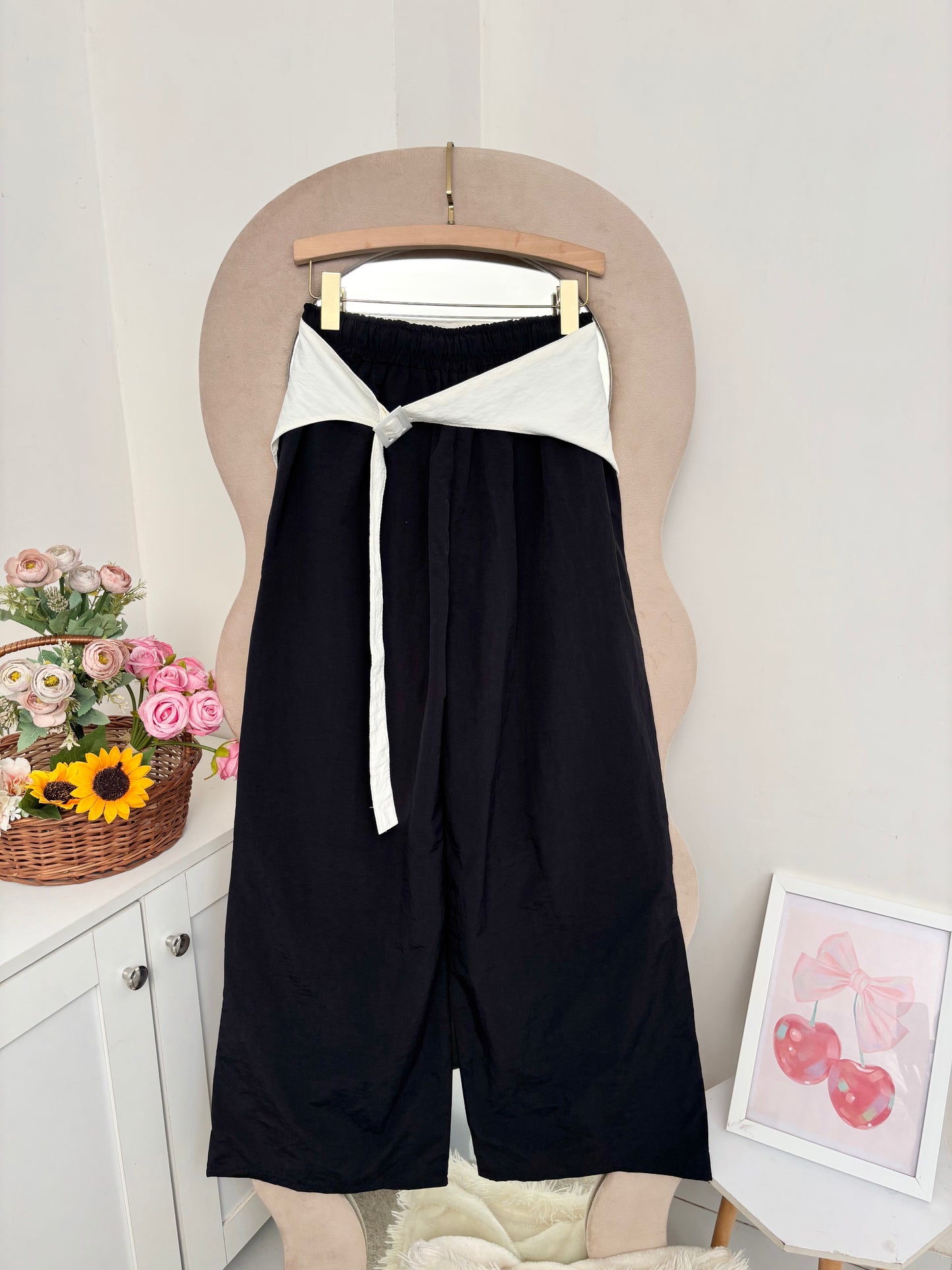 Black Wide Leg Pants With Removable Belt