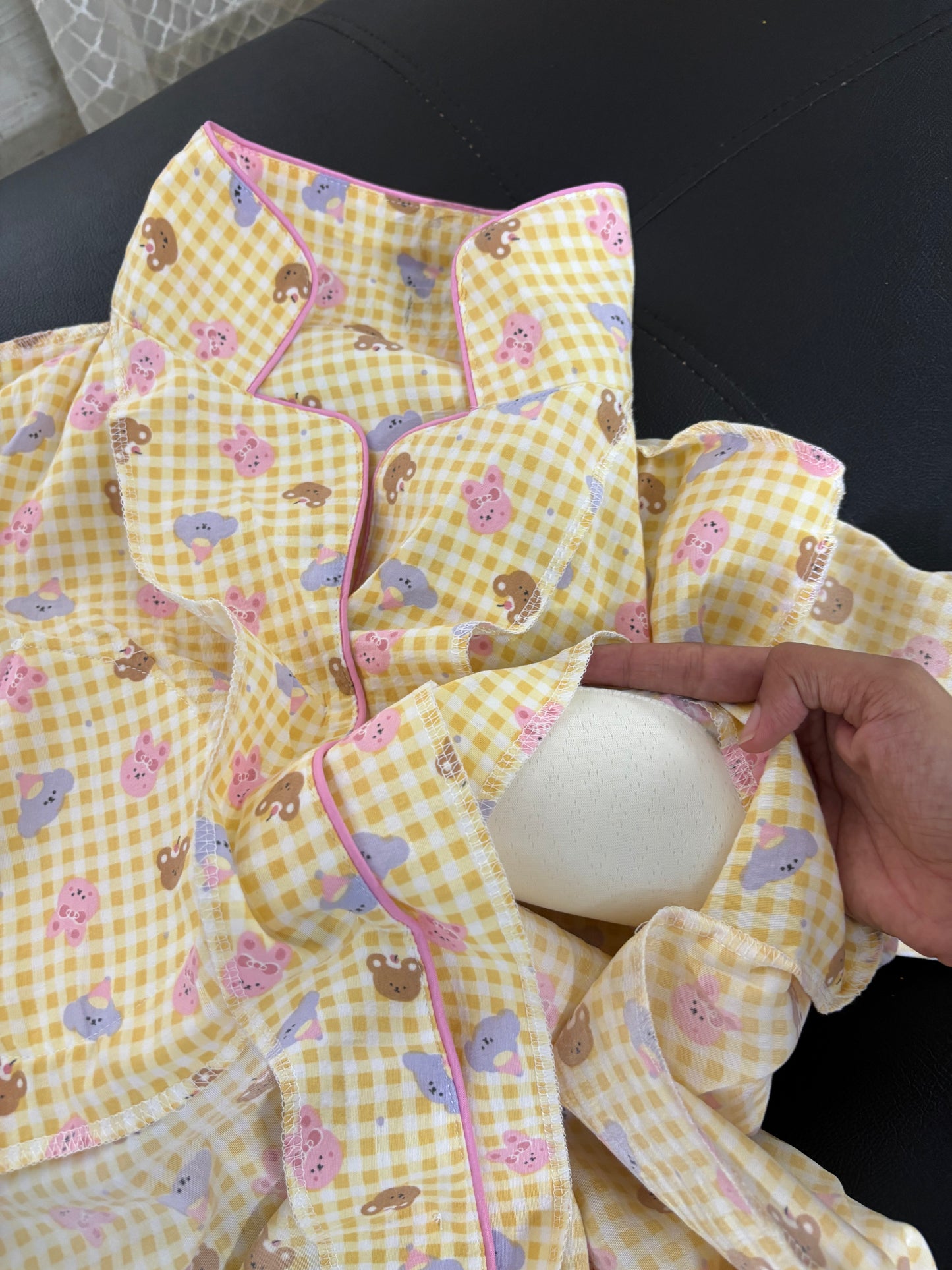 Yellow Gingham Padded 3 Piece Night Suit