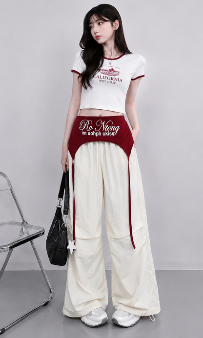 Off White Wide Leg Pants With Removable Belt
