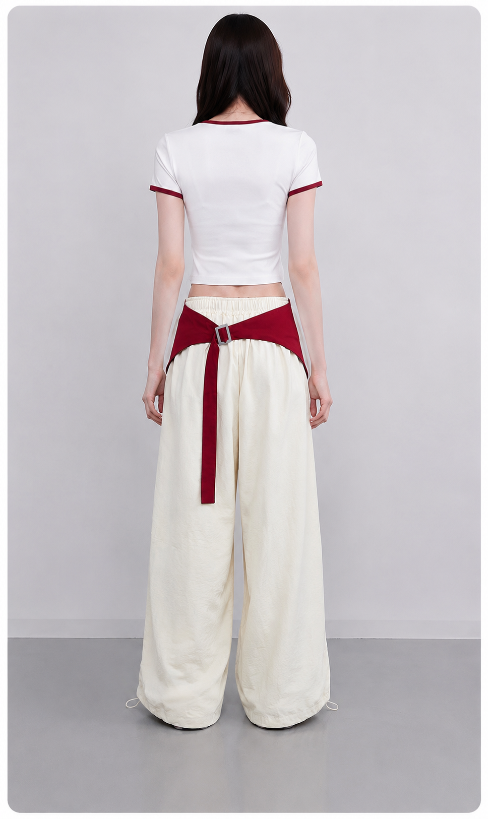 Off White Wide Leg Pants With Removable Belt