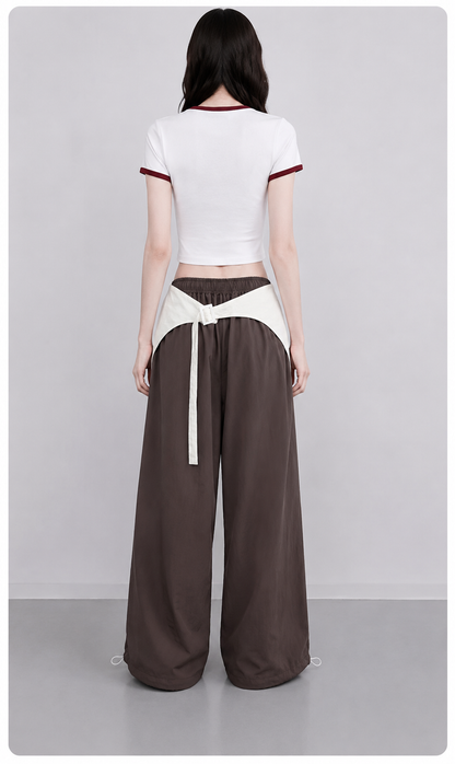 Mocha Brown Wide Leg Pants With Removable Belt