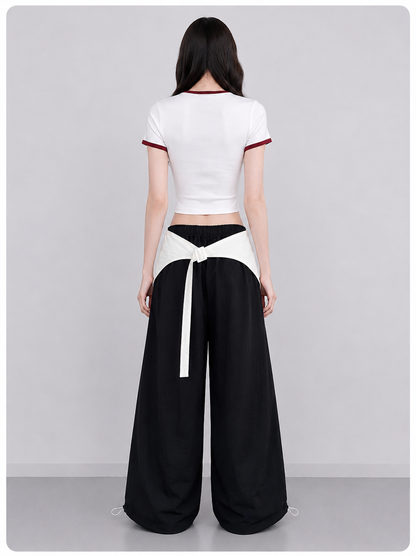 Black Wide Leg Pants With Removable Belt