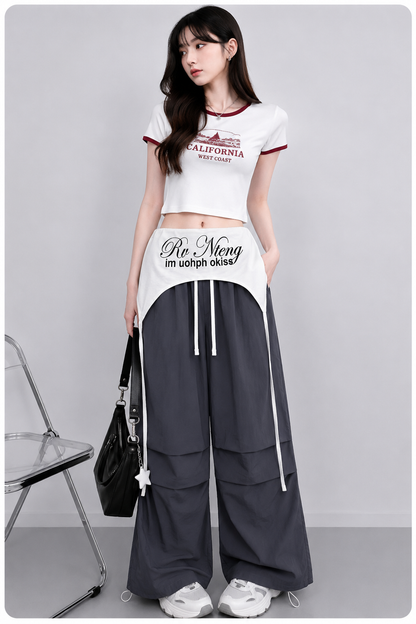 Grey Wide Leg Pants With Removable Belt