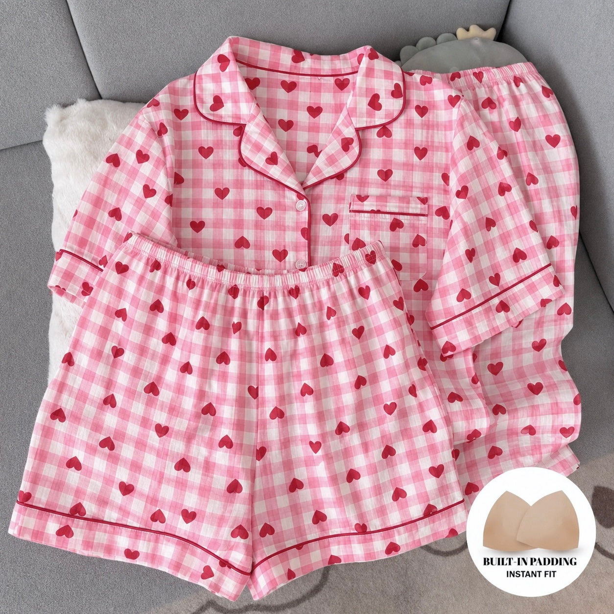 Pink Heart Padded 3 Piece Night Suit