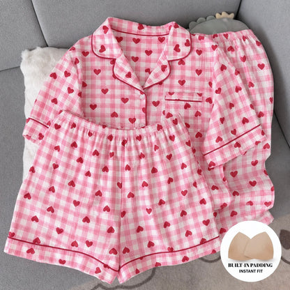 Pink Heart Padded 3 Piece Night Suit