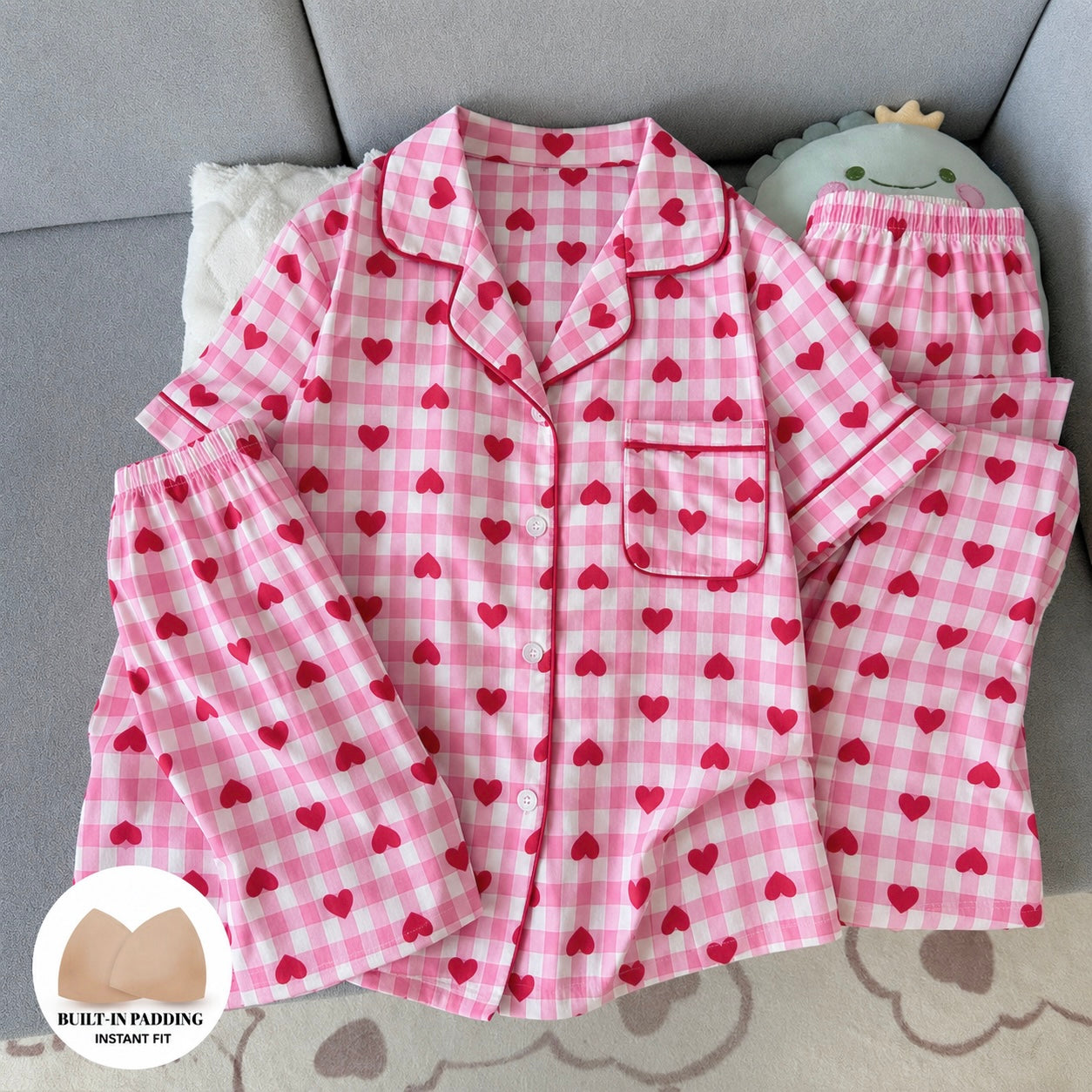 Pink Heart Padded 3 Piece Night Suit