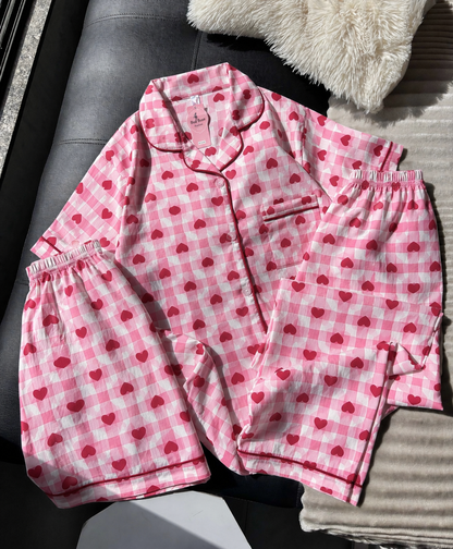 Pink Heart Padded 3 Piece Night Suit