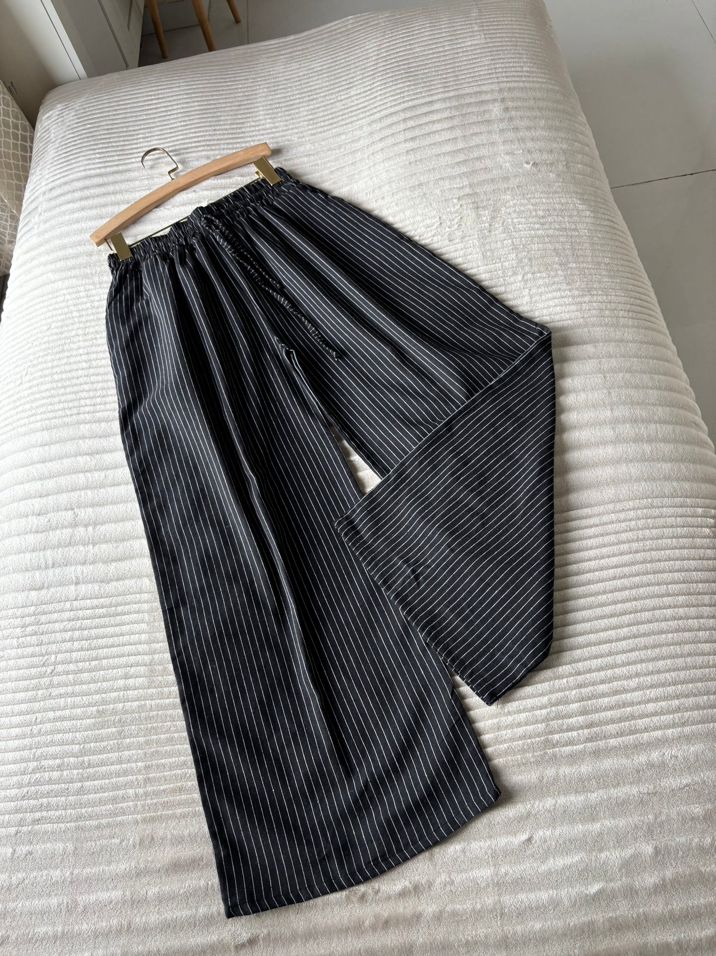 Black Striped Linen Pant