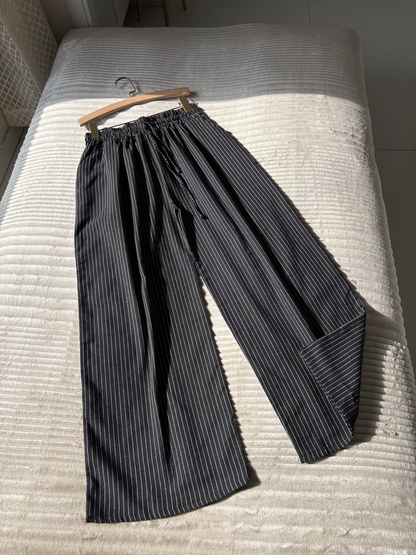 Black Striped Linen Pant