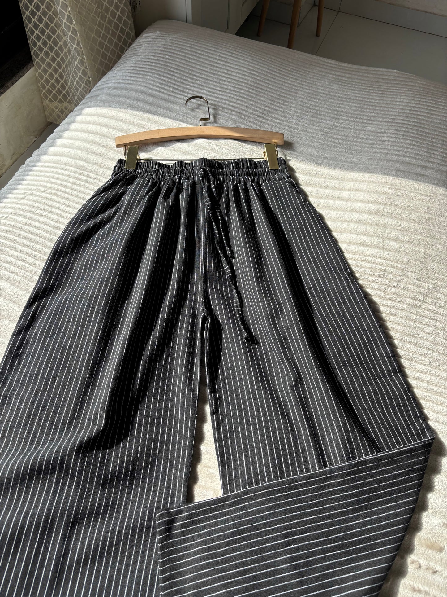 Black Striped Linen Pant