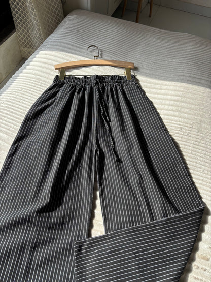 Black Striped Linen Pant