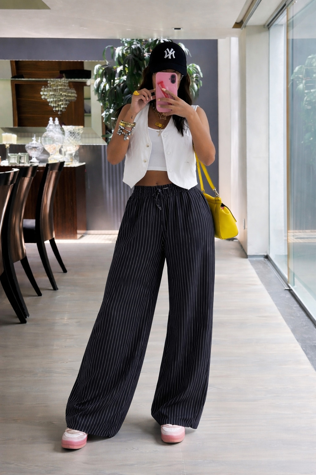 Black Striped Linen Pant