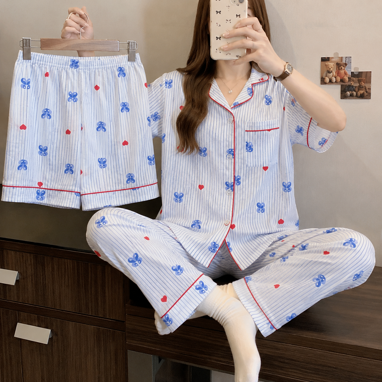 Bluebell Bow Padded 3 Piece Night Suit