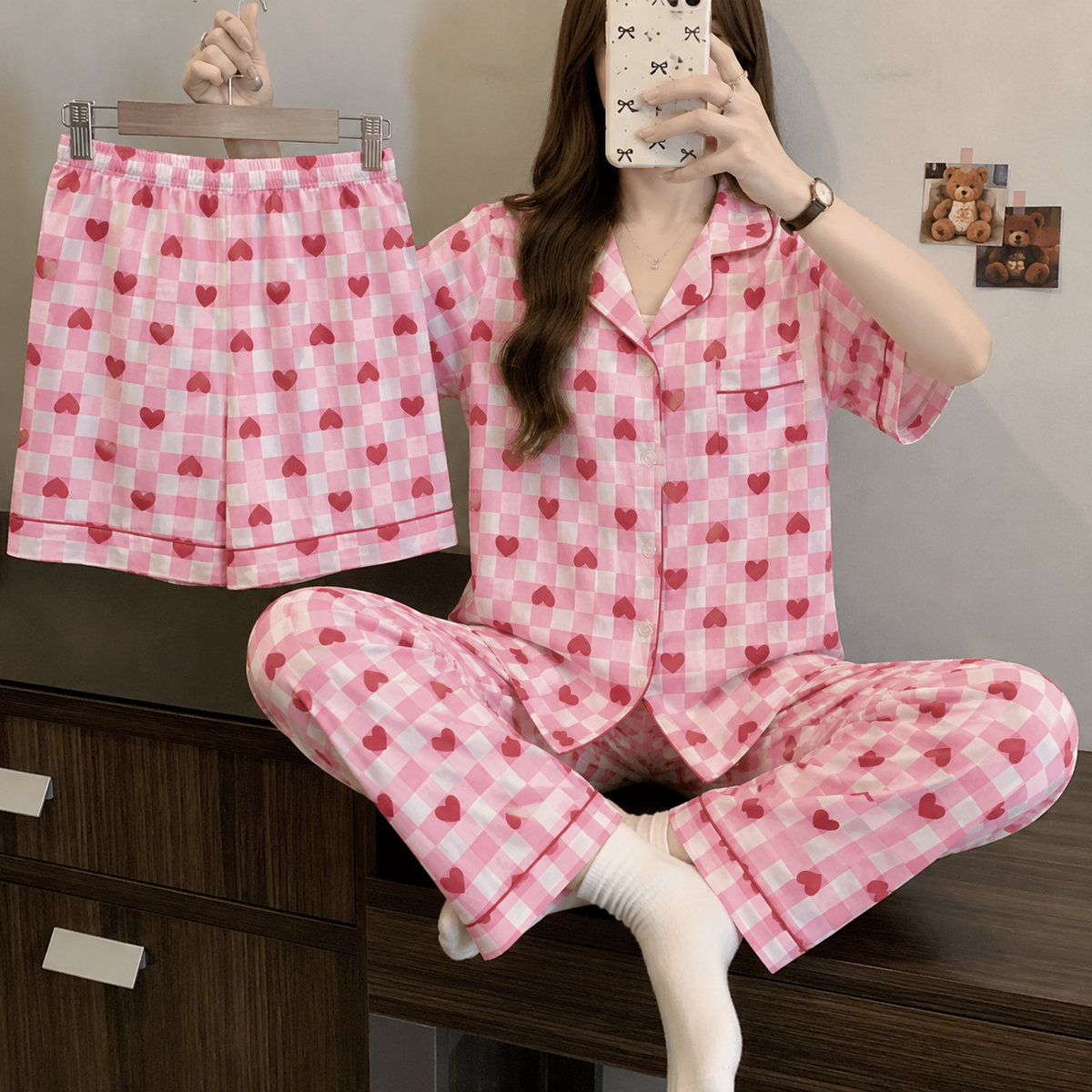 Pink Heart Padded 3 Piece Night Suit