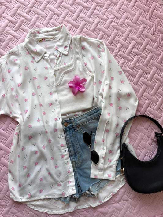 Oversized Rose Print Shirt