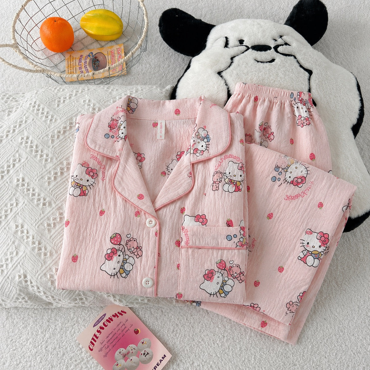 Pink Kitty Full Sleeve 2 Piece Night Suit