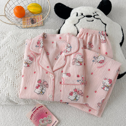 Pink Kitty Full Sleeve 2 Piece Night Suit