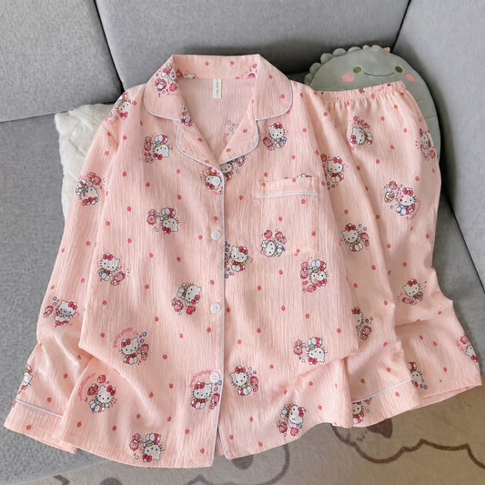 Pink Kitty Full Sleeve 2 Piece Night Suit