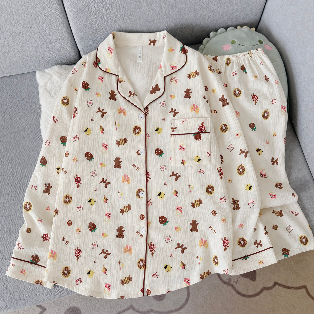 Donut Teddy Full Sleeve 2 Piece Night Suit