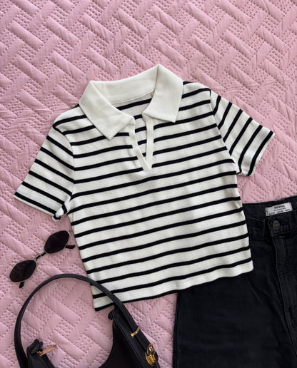 White Striped Polo T-shirt