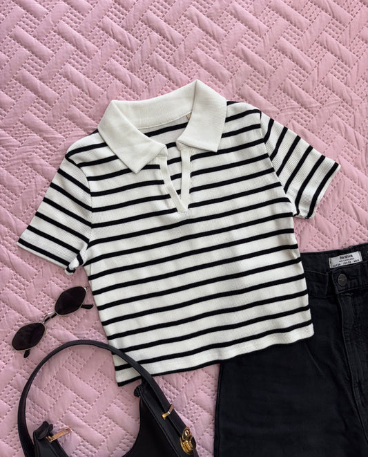 White Striped Polo T-shirt