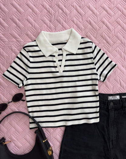 White Striped Polo T-shirt