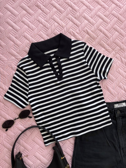 Black Striped Polo T-shirt