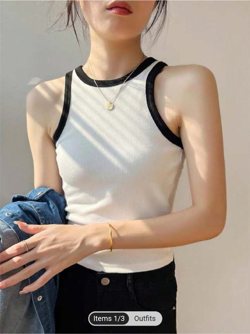 White Contrast Tank Top For Women