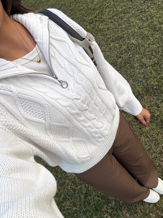 Cable Knit Half Zipper Sweater For Women