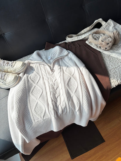 Cable Knit Half Zipper Sweater For Women