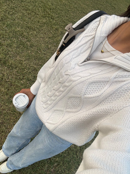 Cable Knit Half Zipper Sweater For Women
