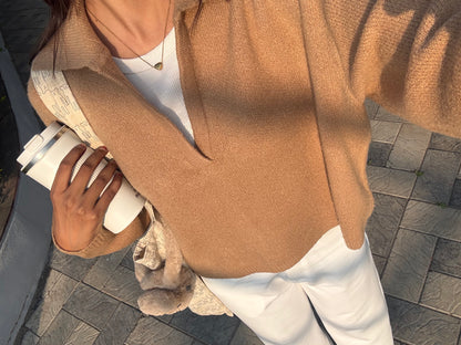Camel Polo Oversized Sweater For Women