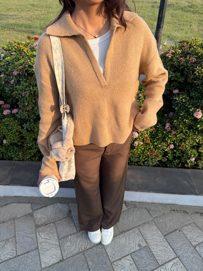 Camel Polo Oversized Sweater For Women