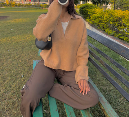 Camel Polo Oversized Sweater For Women