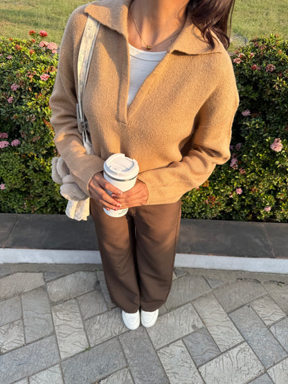 Camel Polo Oversized Sweater For Women