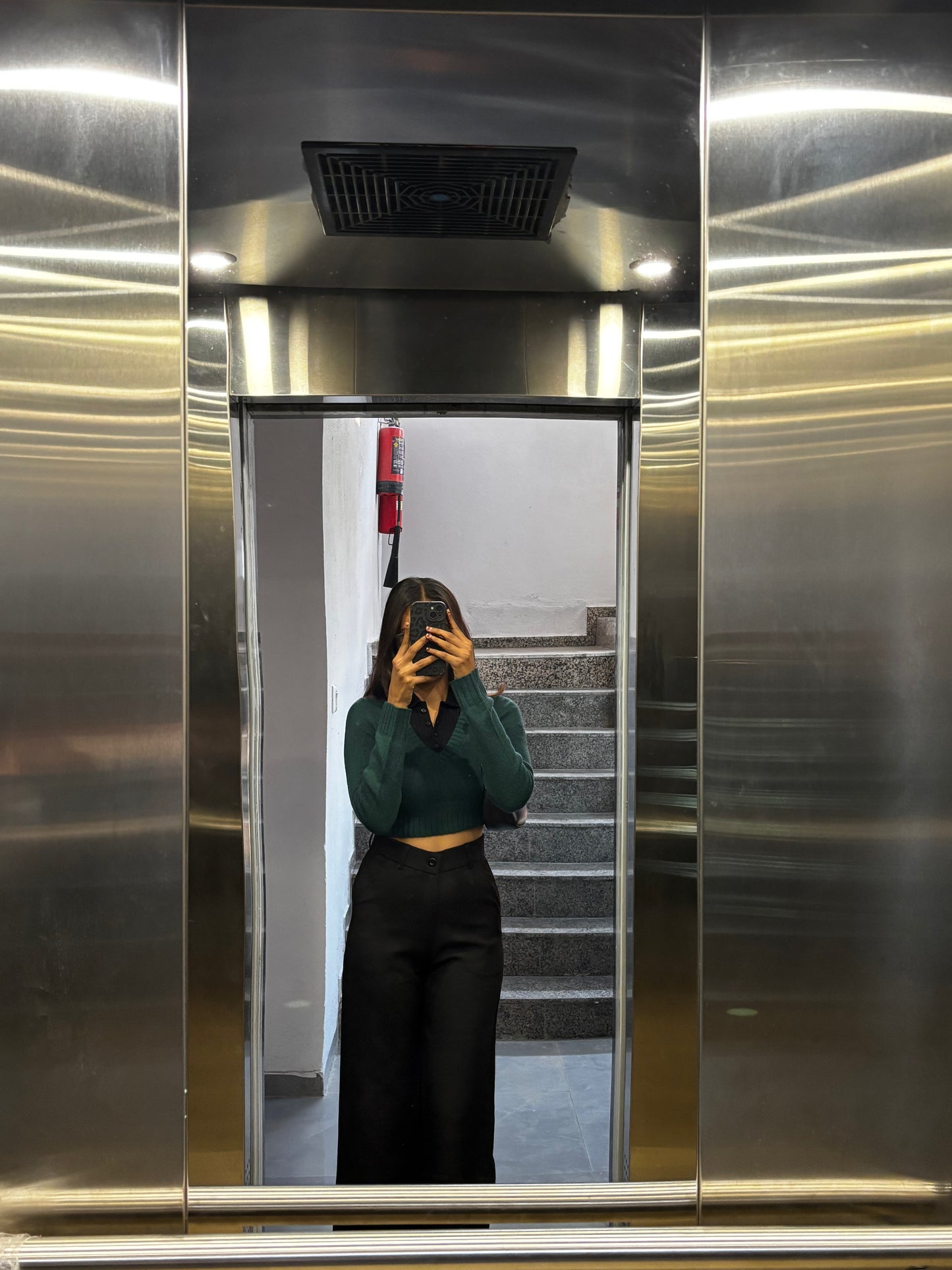 Green V-neck Knit Sweater For Women