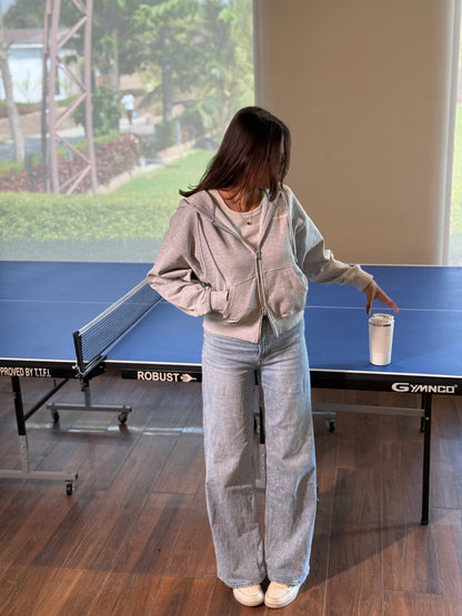 Grey Oversized Double Zipper Hoodie