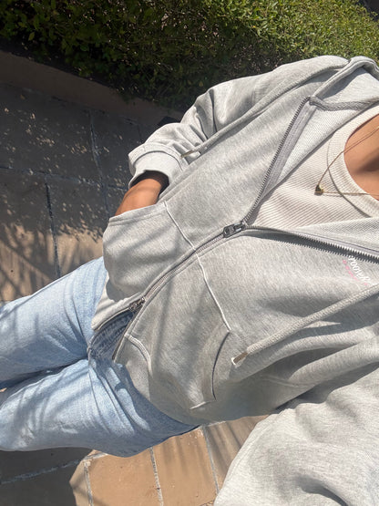 Grey Oversized Double Zipper Hoodie