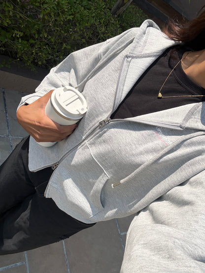 Grey Oversized Double Zipper Hoodie
