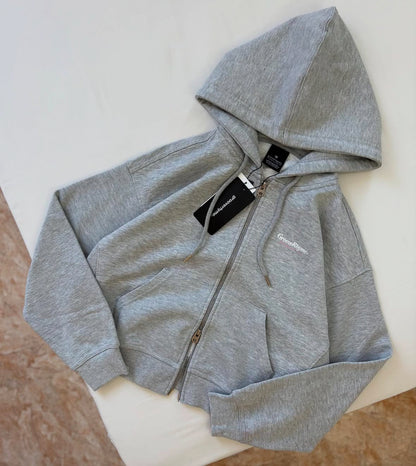 Grey Oversized Double Zipper Hoodie