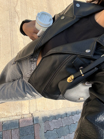 High-end Luxury Black Leather Jacket For Women