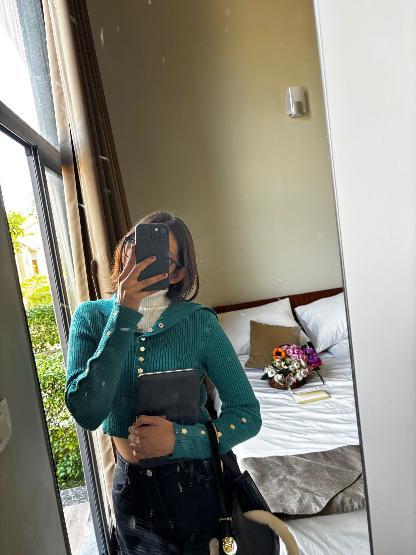 Women's Emerald Knitted Top With Buttons