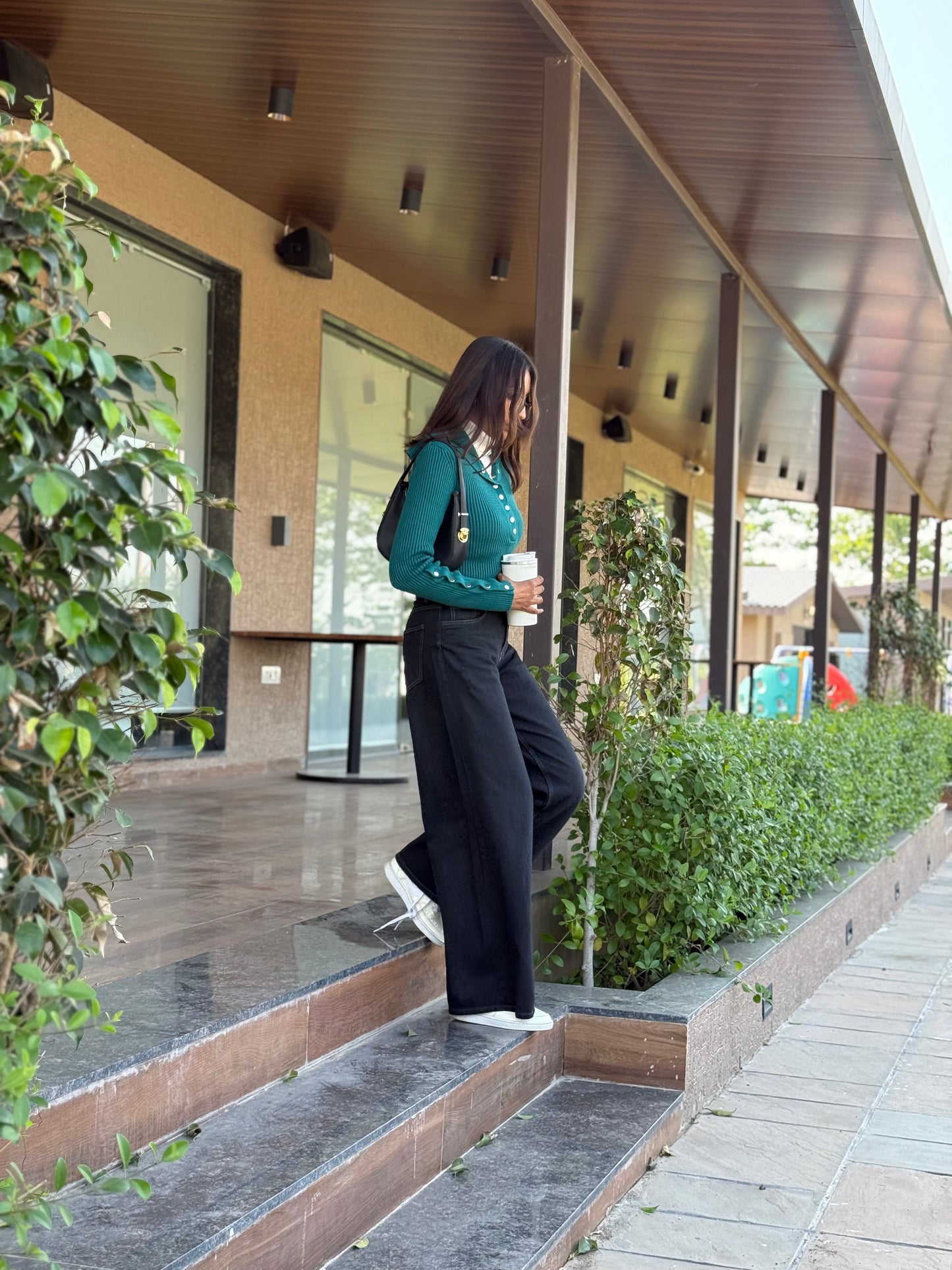 Women's Emerald Knitted Top With Buttons