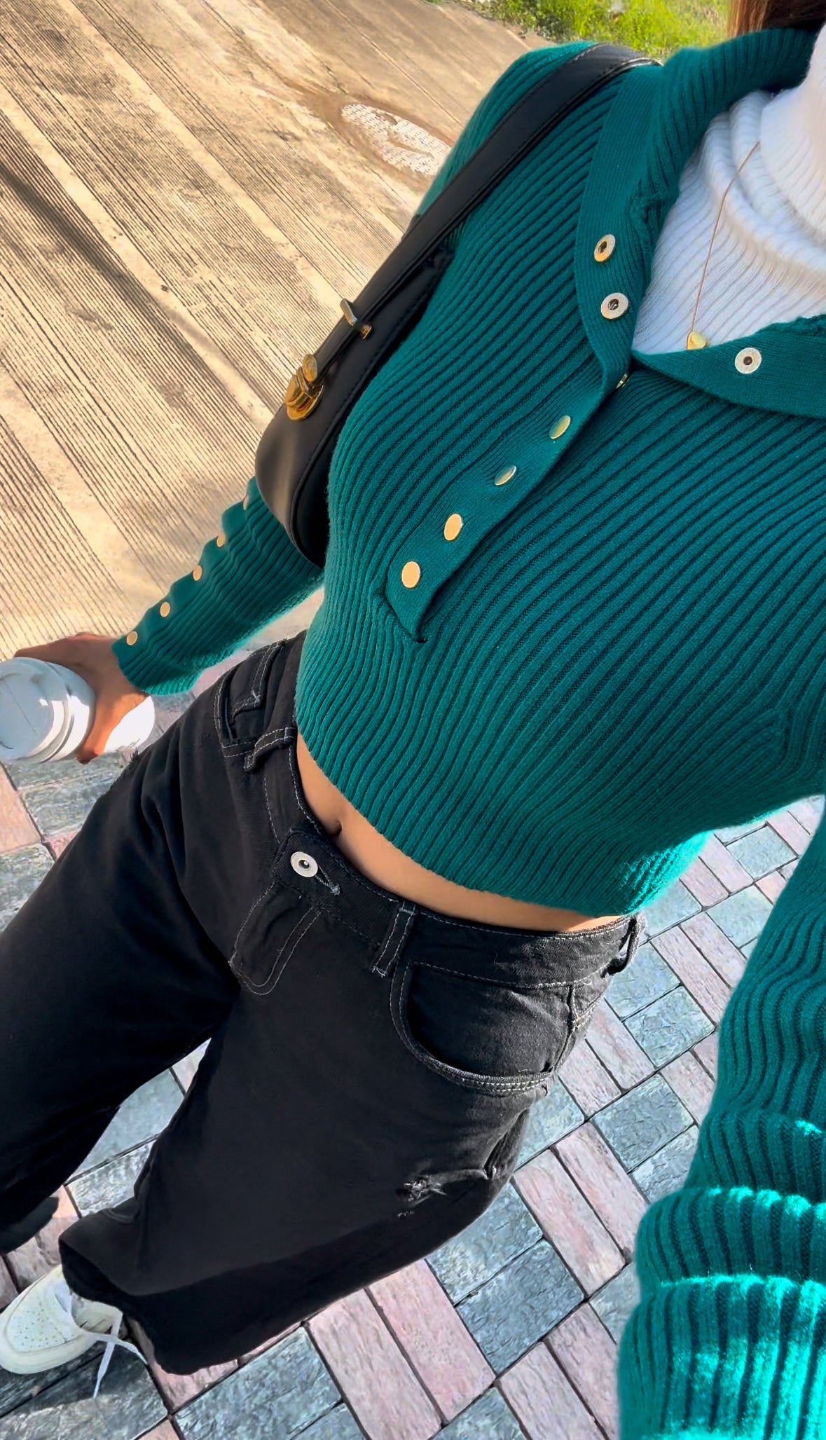 Women's Emerald Knitted Top With Buttons