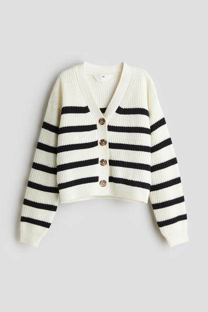 Classic Striped Knit Cardigan For Women