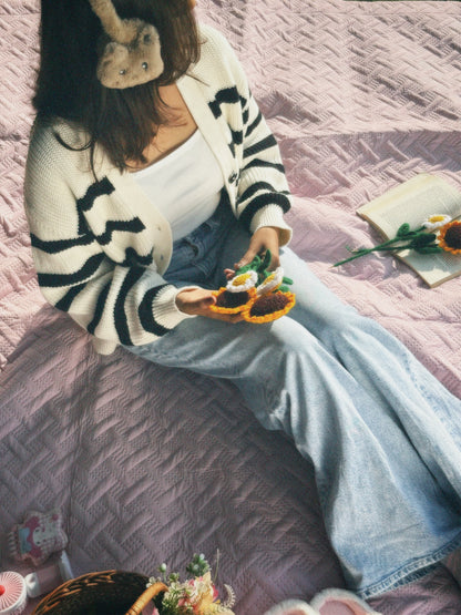 Classic Striped Knit Cardigan For Women