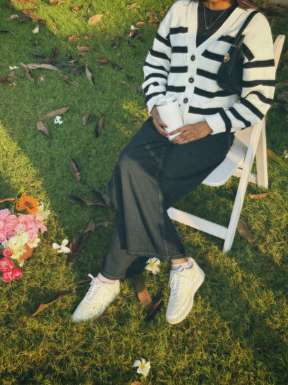 Classic Striped Knit Cardigan For Women
