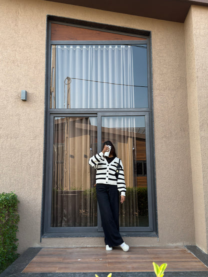 Classic Striped Knit Cardigan For Women