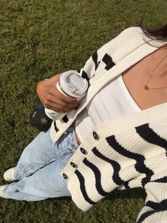 Classic Striped Knit Cardigan For Women