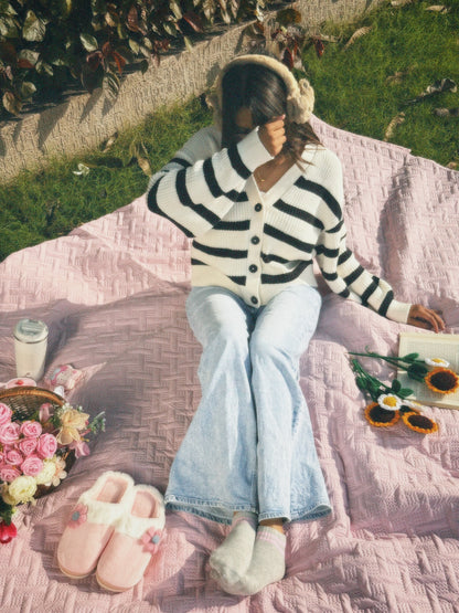 Classic Striped Knit Cardigan For Women